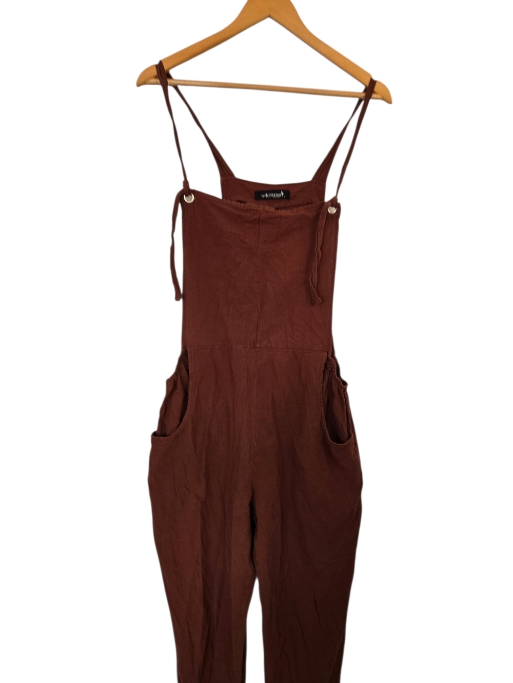 Rust Cotton Wide Leg Jumpsuit Overalls Adjustable Straps Boho Utility Pockets L - Picture 2 of 9